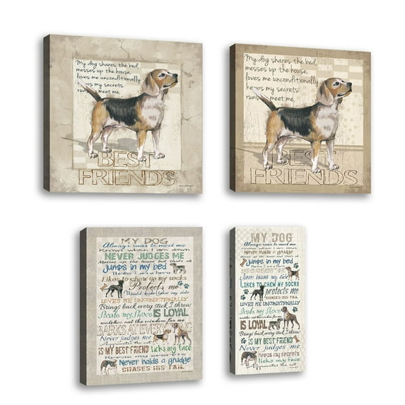 Set of 4 - My Dog - Contemporary Fine Art Giclee on Canvas Gallery Wrap - wall décor - Art painting - 9 x 18 Inch - Ready to Hang