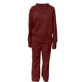 thumbnail image 4 of Clearance FUNUONY Lounge Set Women Sweatsuit Set Quarter Zip Oversized Sweatshirt Wide Leg Sweatpant Fall Set Tracksuit Wide Leg Pants 2 Piece Sets for Women Long Sleeve Shirts Red 1 5XL, 4 of 4