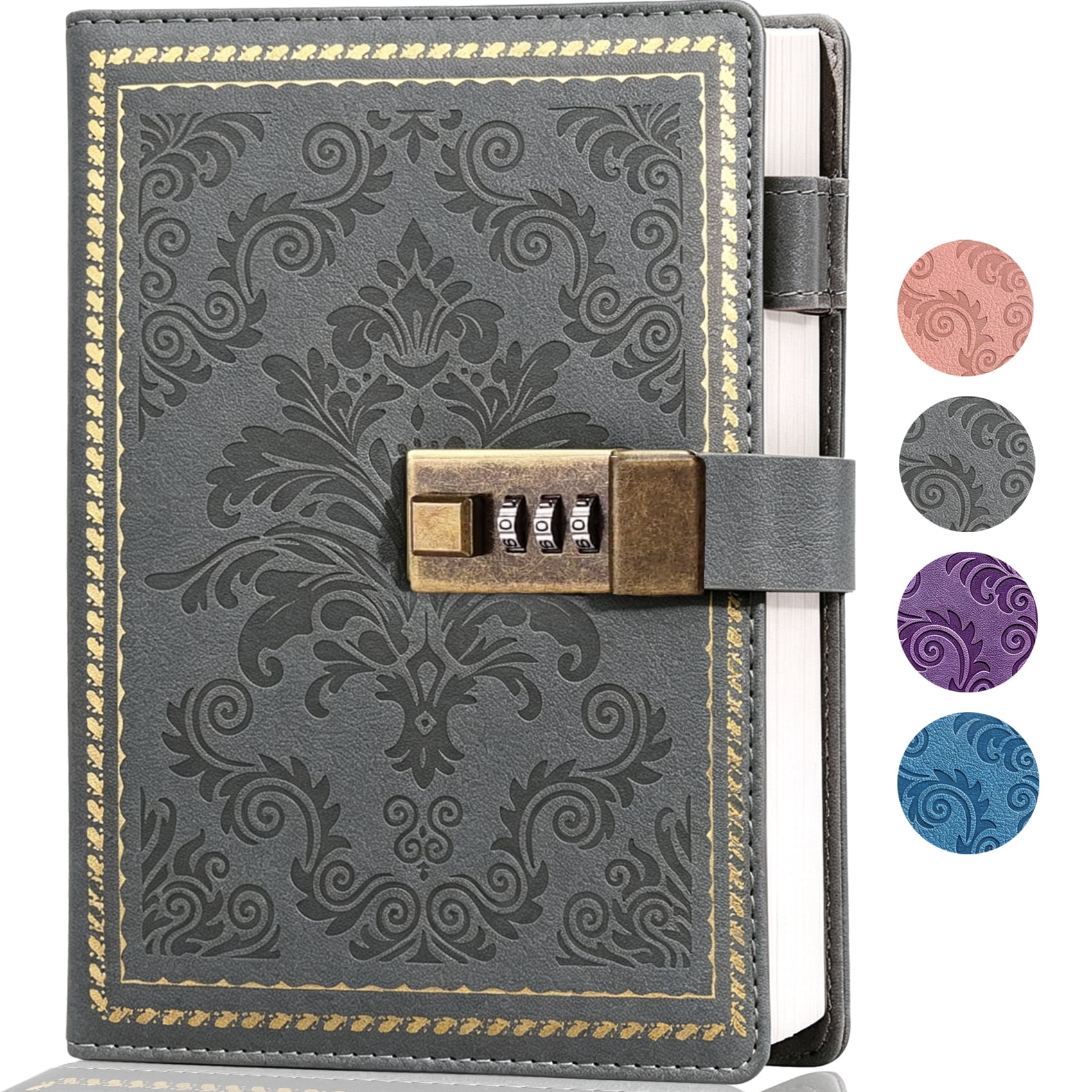 CTCMSP Diary Password Notebook with Lock,Vintage Refillable Personal Secret Locked Leather Journal for Writing Gift,6.3"x8.5"