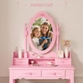 thumbnail image 6 of Alohappy Makeup Vanity Set with Oval Mirror & Stool for Girls, Vanity Table and Cushioned Stool Set with 4 Drawers, Wood Dressing Table for Bedroom, Pink, 6 of 9