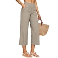 thumbnail image 2 of Linen Capris for Women with Pockets Pull on Petite Long Shorts Dressy Casual Cropped Pant Casual Summer Clothes Khaki L, 2 of 9