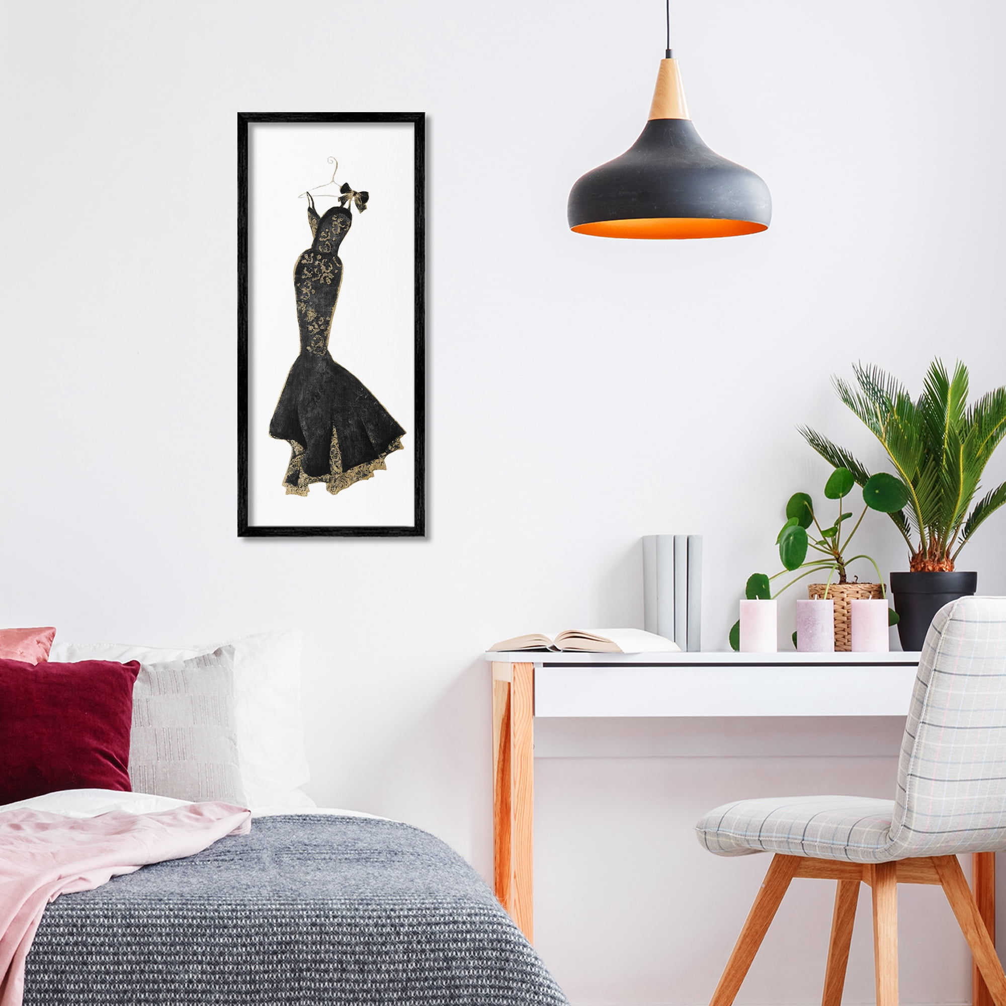 Stupell Industries Brocade Black Evening Gown Black Framed Giclee Art, design by Janet Tava