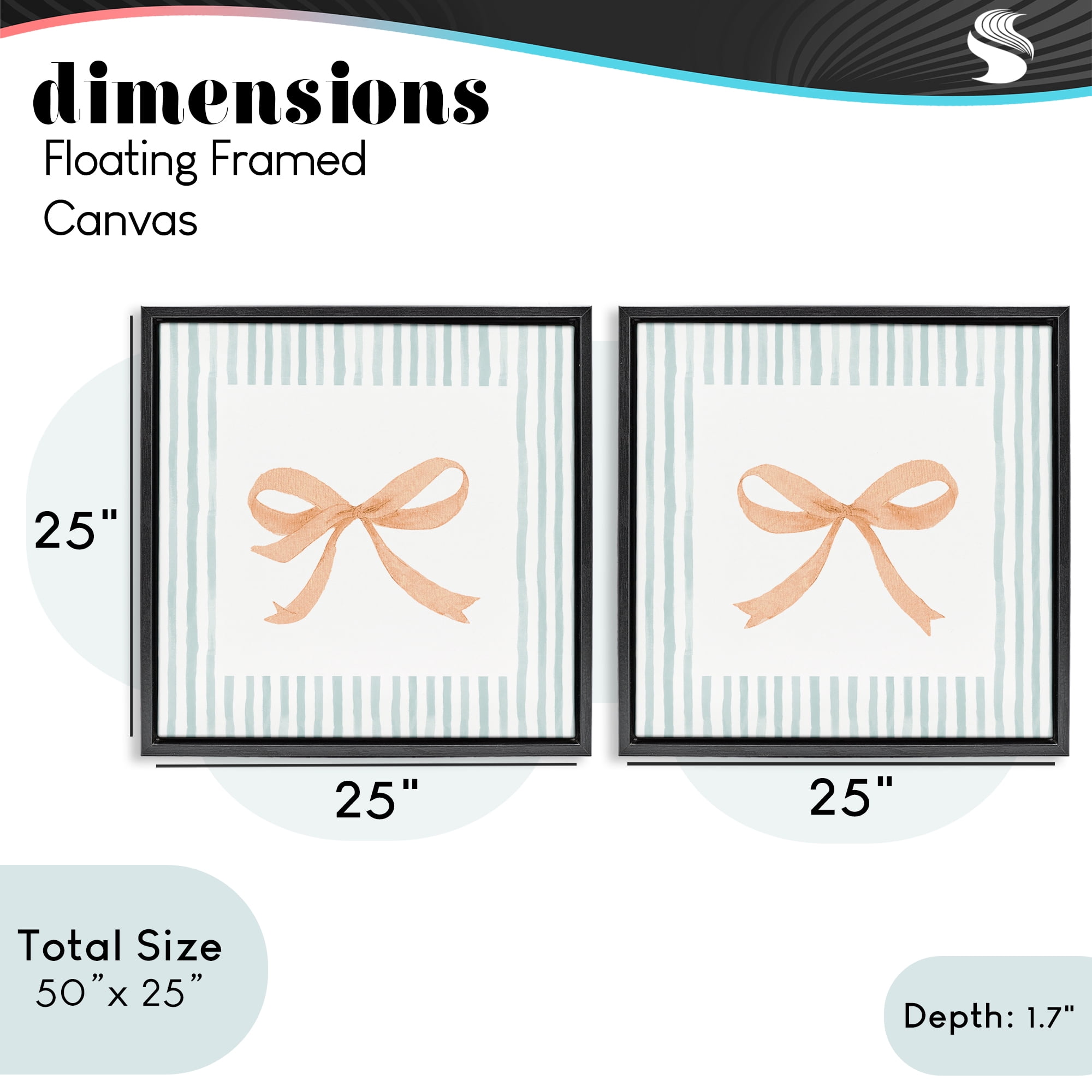 Stupell Industries Orange Bows and Blue Stripes 2 Piece Black Framed Floater Canvas Set, design by Patricia Pinto