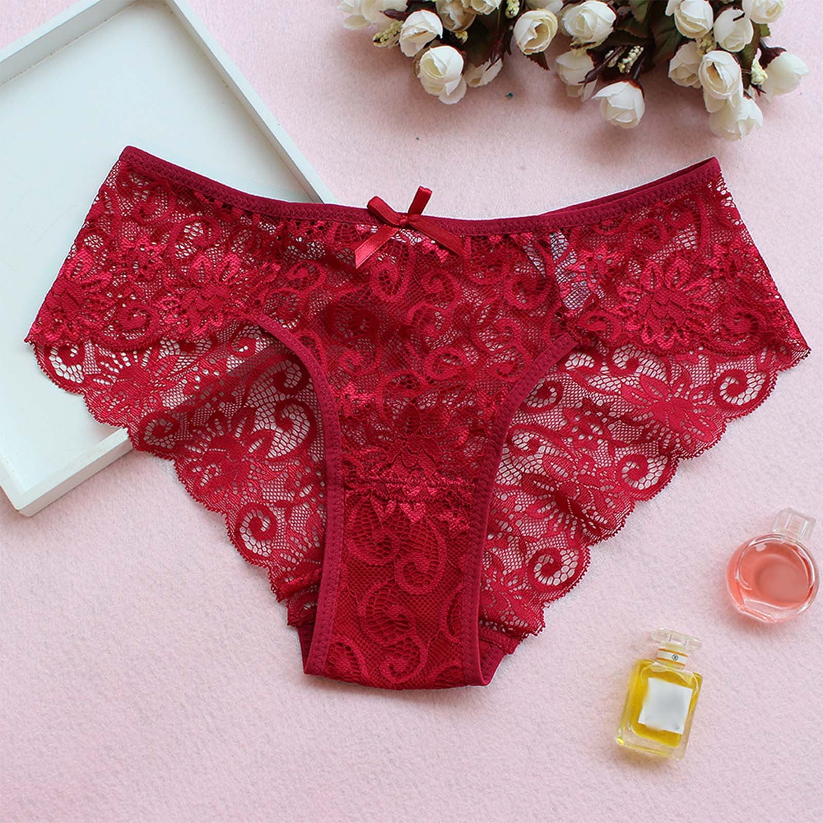 HUPOM Sexy Panties For Women Girls Panties Open Crotch Leisure Tie Comfort  Waist Red One Size