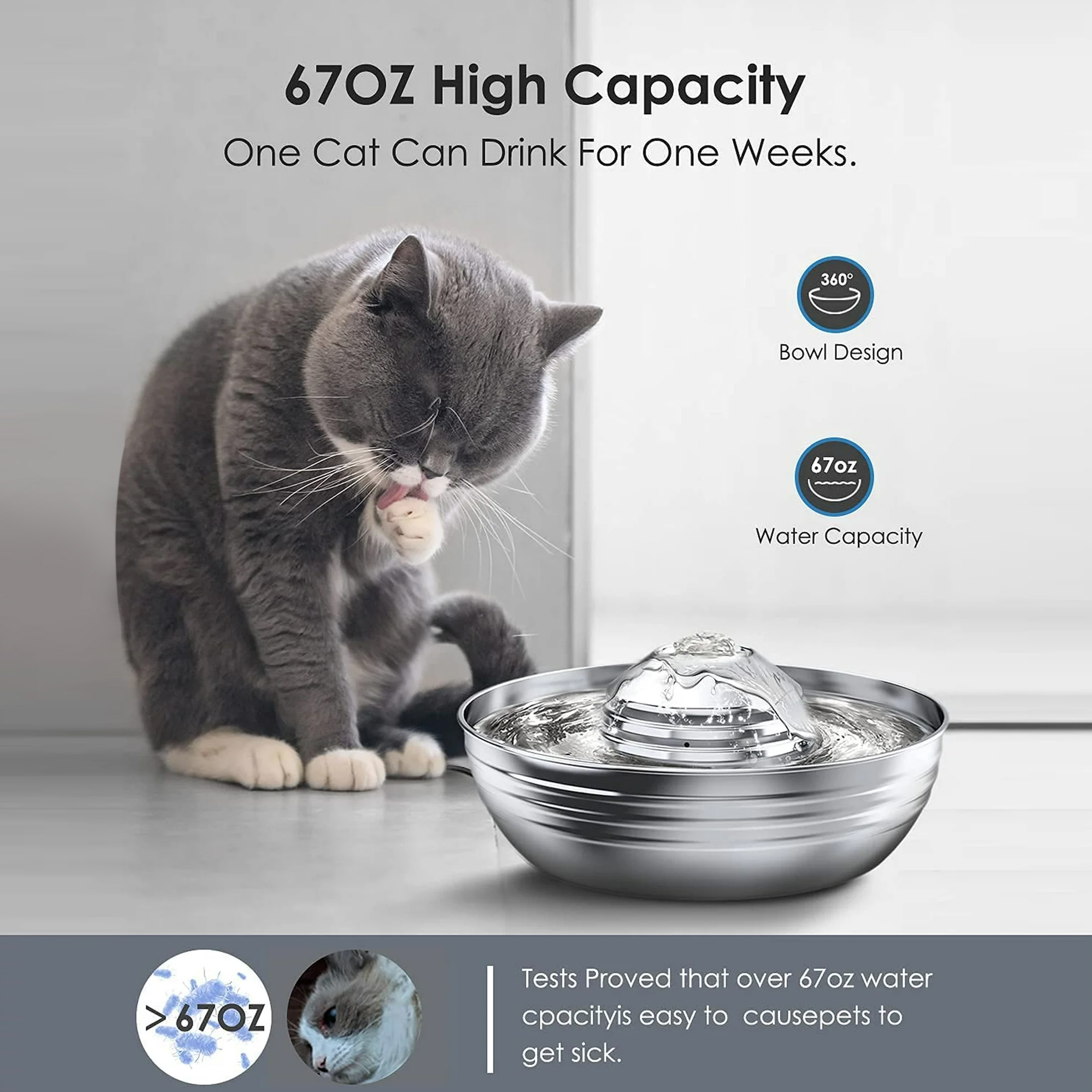Oneisall CW-03 Stainless Steel Cat Water Fountain photo 4