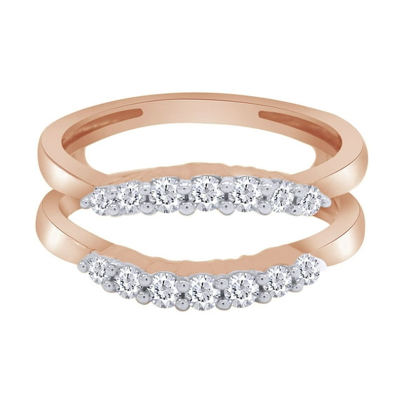 Round White Cubic Zirconia Curve Enhancer Guard Ring in 14K Rose Gold Ring Size - 10