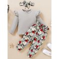thumbnail image 6 of CARETOO Baby Girls Toddler Girl Casual Clothes Long Sleeve Ruffle Top Floral Pant Headband 3Pcs 1-5T, 6 of 8