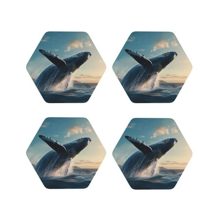 

Fuzoiu Dancing Whale Print Leather Coasters Set Drink Coasters Set of 4 for Tabletop Protection Durable PVC Coasters Home Décor and Housewarming Gift-Hexagon