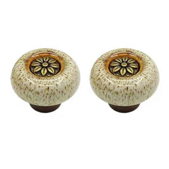 HDJNal Set of 2, Ceramic Knobs - Kitchen Cabinet Cupboard Door knobs, Round Shape Vintage Pull Handles for Furniture, Drawer Handles - Vintage Shabby Chic (32mm Diameter,Bronze-White)