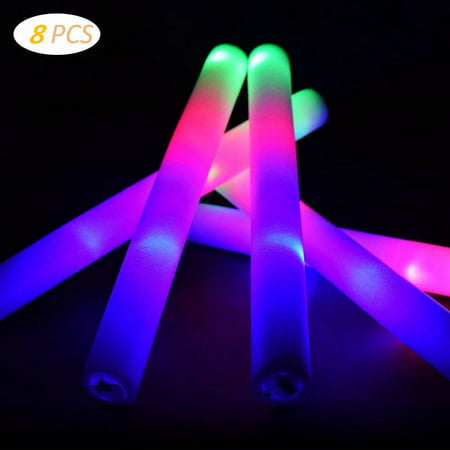 AUCHEN Foam Glow Sticks | LED Light Up Foam Sticks Three Modes Color Changing Glow in the Dark Party Supplies | Perfect for Birthday, Weddings, Christmas, Halloween, Raves, Concerts - 8