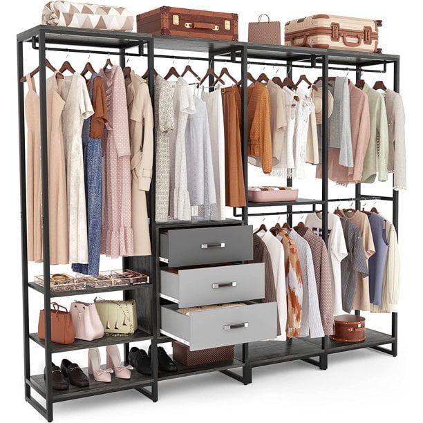 Hold N Storage 3-Shelf Hanging Closet Storage Room Organizer with Metal Rod, Grey, Size: 11 W x 21 D x 14-1/2H, Gray