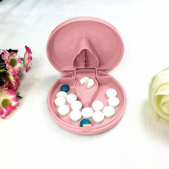 Pill Cutter Splitter with Dispenser, Portable Pill Cutter for Cutting Small Pills or Large Pills in Half, Crushes Pills, Vitamins, Tablets, Stainless Steel Blade, Removable Drinking Cup