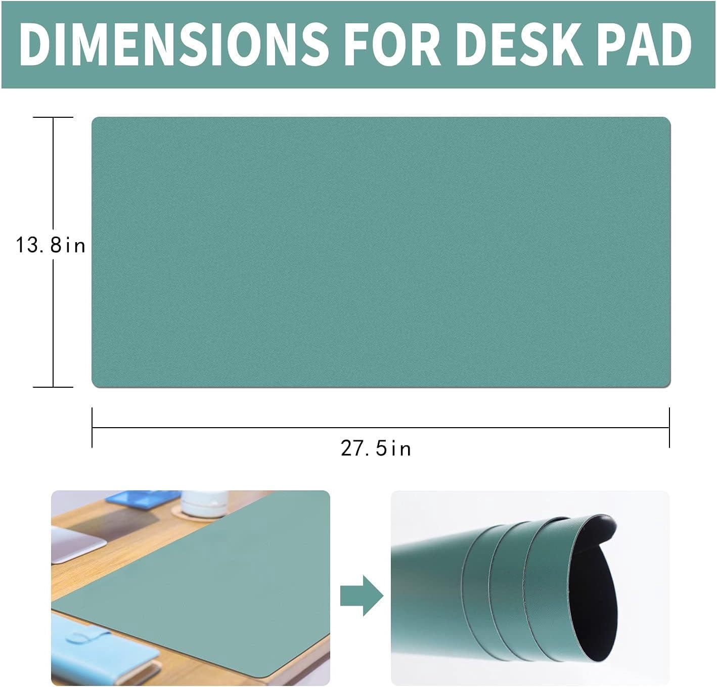 MAKUANG PVC Material Writable and Erasable Desk Mat, 27.5" x 13.8" Waterproof Large Desktop Mouse Pad, Lake Green
