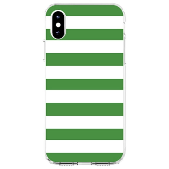 DistinctInk Clear Shockproof Hybrid Case for iPhone XS Max (6.5" Screen) - TPU Bumper, Acrylic Back, Tempered Glass Screen Protector - Green & White Bold Horizontal Stripes