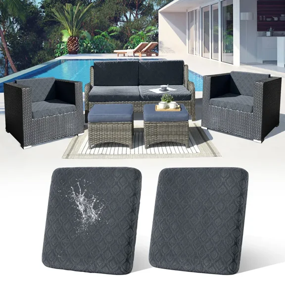 2 Pack Stretch Patio Cushion Covers Outdoor Couch Seat Cushion Covers Replacement,Outdoor Sofa Covers Patio Slipcovers Couch Cover,Washable Furniture Cover, Dark Grey