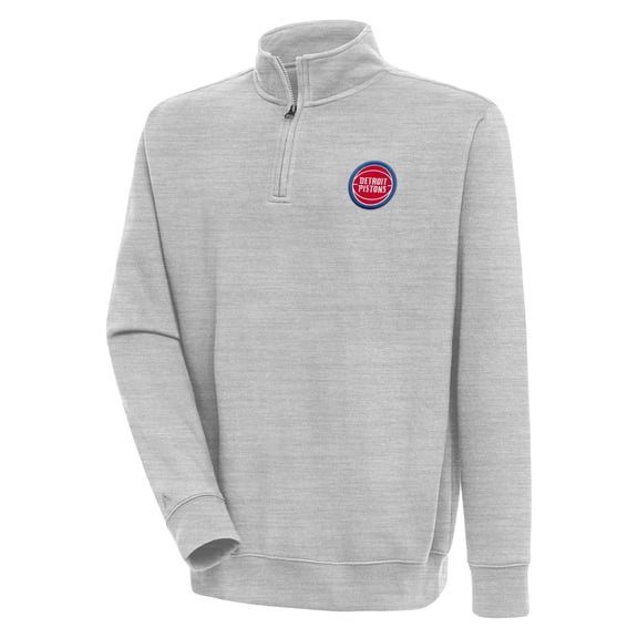 Men's Antigua  Heather Gray Detroit Pistons Victory Quarter-Zip Pullover Top
