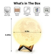 DAYBETTER 4.8Inch Moonlight Night Light for Adults Kids, 16Colors/3D Printing Moon Light Night Lamp for Kids Bedroom Decor