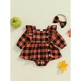 thumbnail image 2 of Suealasg Baby Girl Halloween Clothes 3 6 12 18 Months Infant Girl Long Sleeve Plaid Print Romper Dress +Headband 2Pcs Newborn Girl Halloween Outfits, 2 of 8