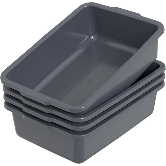 32 Liter Large Commercial Bus Trays Tote Box, Grey Plastic Wash Basins Set of 4