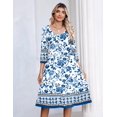 thumbnail image 4 of Zeagoo 3/4 Sleeve Women's Dress Pleated Midi Dresses Floral T Shirt Dress with Pockets Casual Flowy A-Line Dresses, 4 of 5