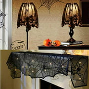 Lurowo Halloween Lamp Shade Cover, Set of 3 Black Lace Spider Mantle Cover Indoor Decoration,Spider Web Fireplace Scarf, Window Toppers Door Decor for Festive Party Supplies,20x60 Inch