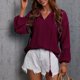 thumbnail image 2 of Túnica de encaje de ganchillo para mujer, blusas de gasa con manga larga y cuello en V, camisas con cordón de punto suizo, 2 of 6