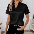 thumbnail image 2 of Summer Womens Casual Blouse Solid Color Loose Fit Shirt Top Versatile Basic Elegant Style Short Sleeve V Neck Black L, 2 of 5