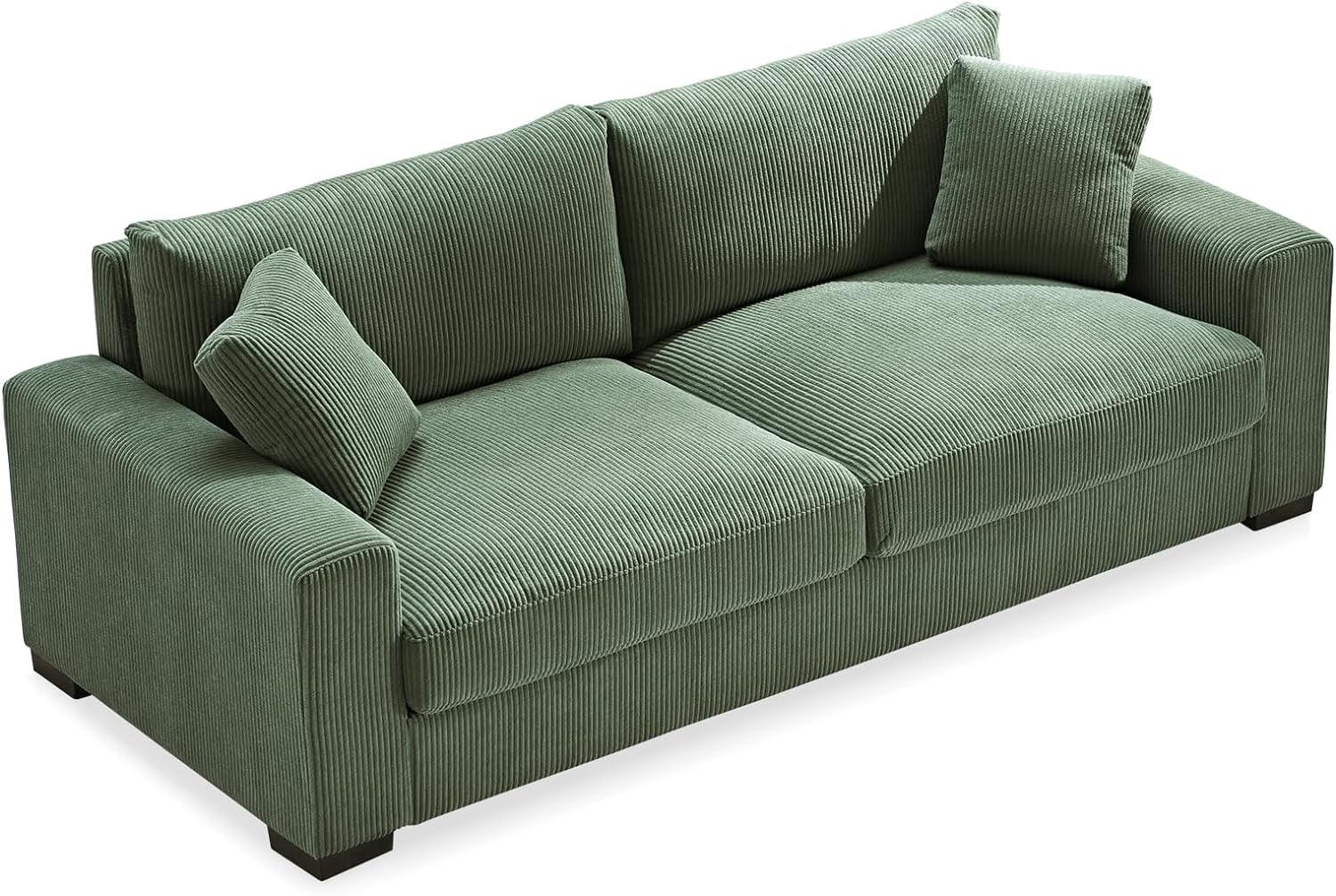 US Pride Furniture Corduroy Luxe 3-Seater Sofa with 2 Toss Pillows, Green