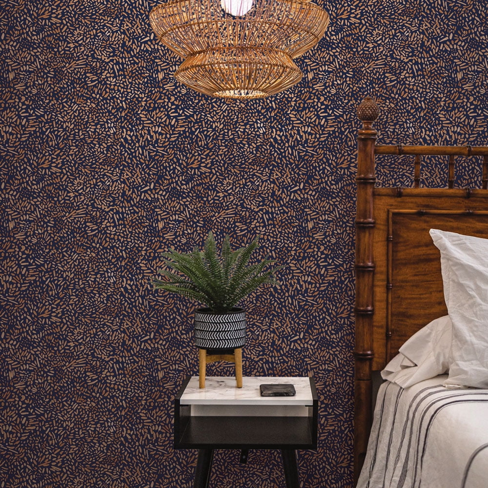 Tempaper Brushstroke Garden Navy Peel and Stick Wallpaper, 20.5" x 16.5'