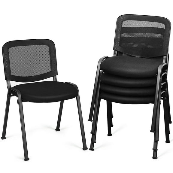 Gymax Set of 5 Conference Chair Mesh Back Office Room Guest Reception Black