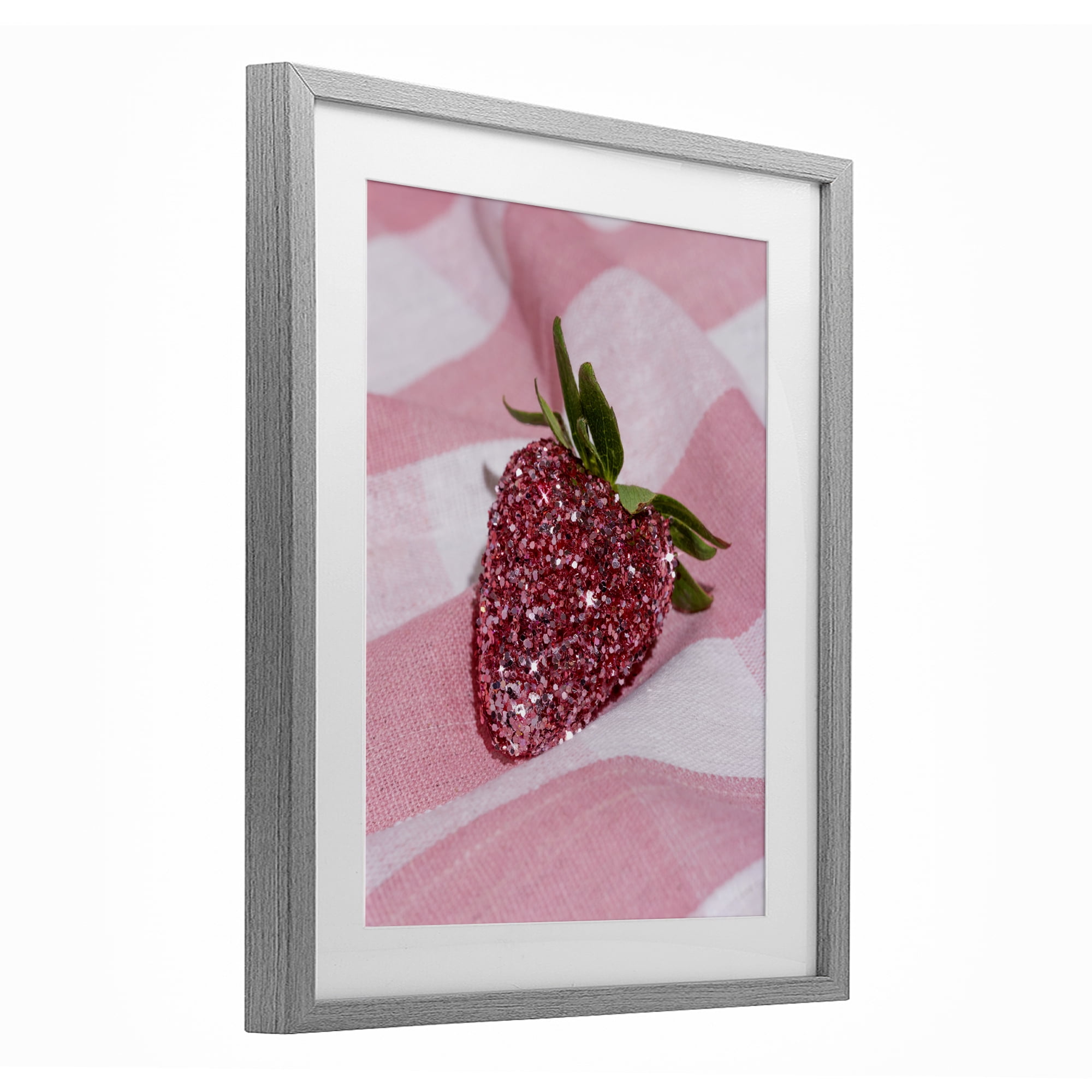 Stupell Industries Glimmer Strawberry on Pink Gray Framed Print Under Glass, design by LISH Creative