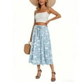 thumbnail image 3 of WTOBBY Women's Bohemian Floral Print Pocket Skirt Solid Color High Waist Maxi Skirt Casual Beach Skirt with Elastic Waist Drawstring Tiered Flowy Long Skirt,Light Blue XL, 3 of 4