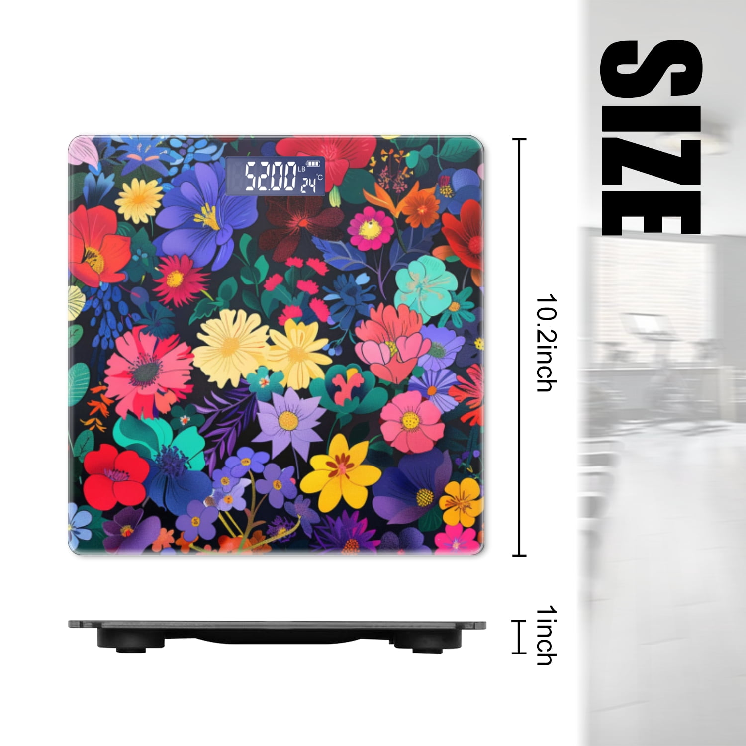 High Precision Body Weight Scale Smart Bathroom Scales with Large LCD Display(400lbs),Decorative for Bedroom-Vibrant Pattern Of Various Colorful Flowers