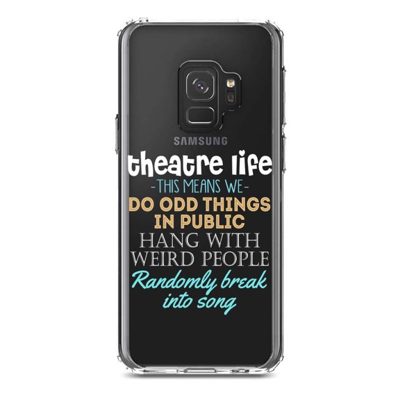 DistinctInk Clear Shockproof Hybrid Case for Samsung Galaxy S9 (5.8" Screen) - TPU Bumper Acrylic Back Tempered Glass Screen Protector - Theatre Life - Odd Things in Public