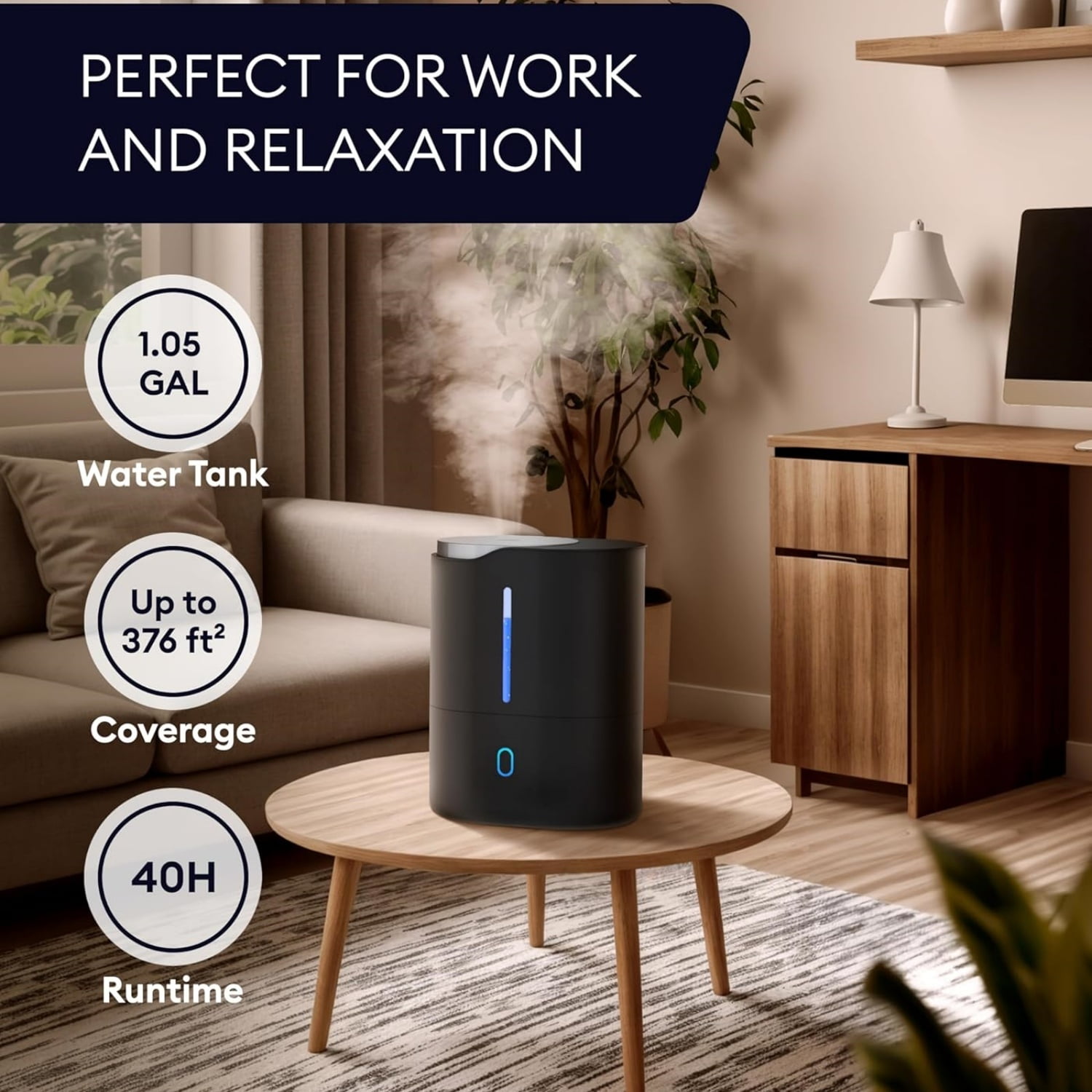 Ultrasonic Cool Mist Humidifier for Bedroom, Large Rooms, Home, 4L - Easy Fill & Clean Humidifier for Plants w/Auto Shut-off, 40H Runtime - Quiet, Top Fill Air Humidifier & Vaporizer for Baby