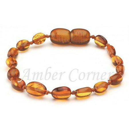 Polished Baltic Amber Baby Teething Bracelet/Anklet Cognac Oval Beans PBTB48 By Amber (Best Amber Anklet For Teething)