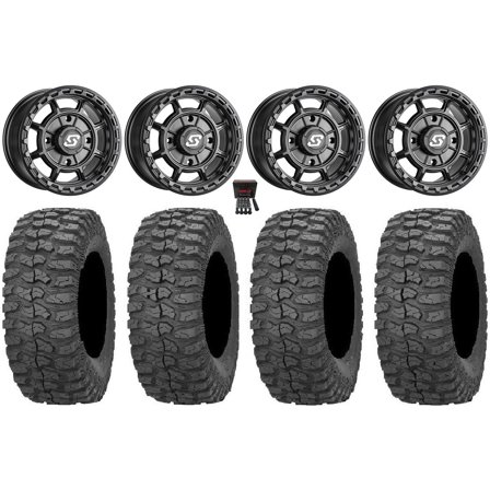 Sedona Rift 15x7 Wheels Black 32" Rock-A-Billy Tires Can-Am Maverick X3 / Honda Pioneer 1000 / Talon