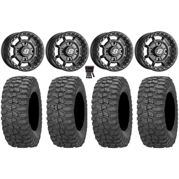 Sedona Rift 15x7 Wheels Black 32" Rock-A-Billy Tires Can-Am Maverick X3 / Honda Pioneer 1000 / Talon