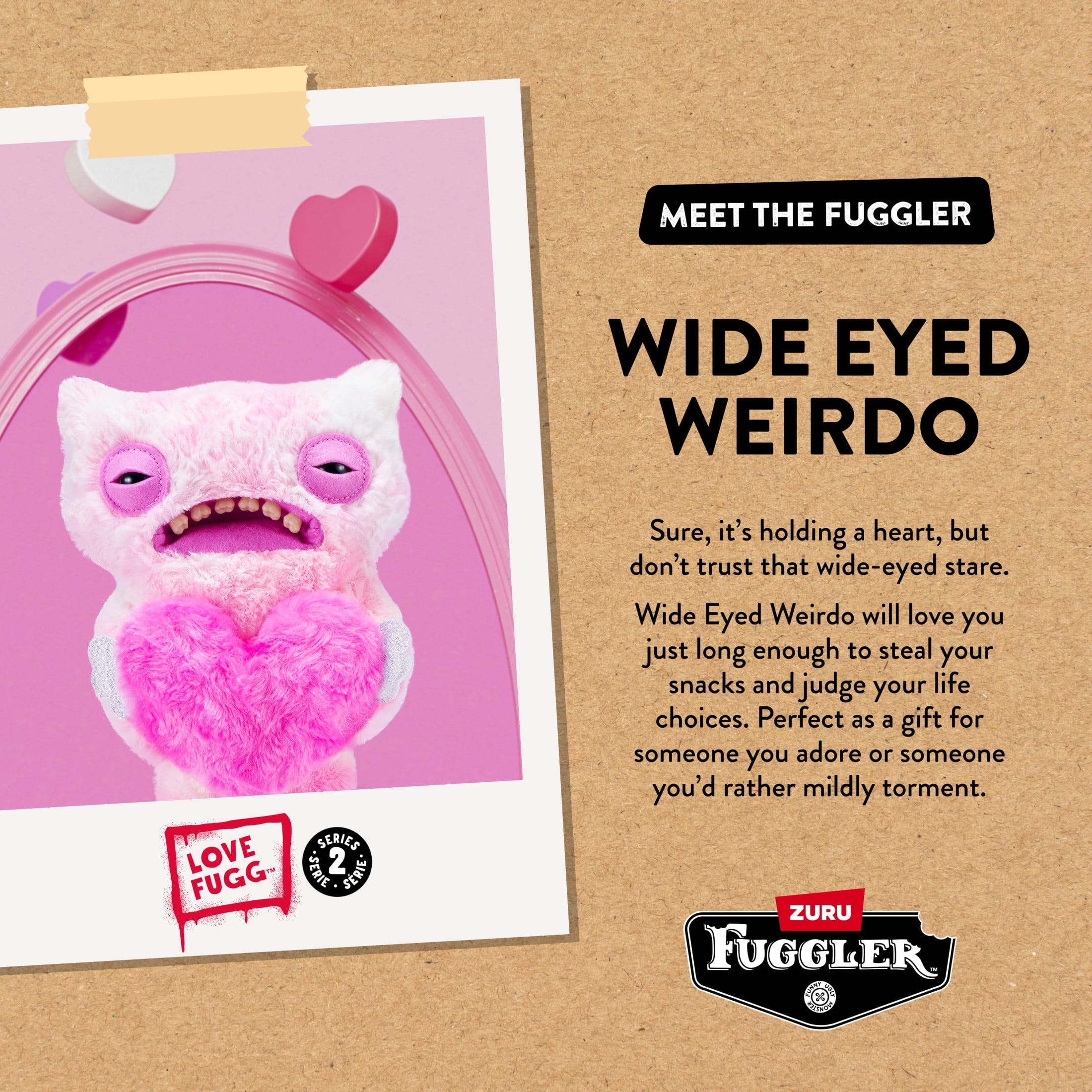 Fuggler Love Fugg 9-Inch Plush (Wide Eyes Weirdo) by ZURU – Funny Ugly Monster Stuffed Animal, Creepy-Cute Valentines Collectible Plush Toy for Kids, Tweens, Teens & Adults