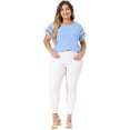 thumbnail image 3 of DARING DIVA Women's Plus Lace Panel Elegant Short Sleeve Top 1X Blue, 3 of 6
