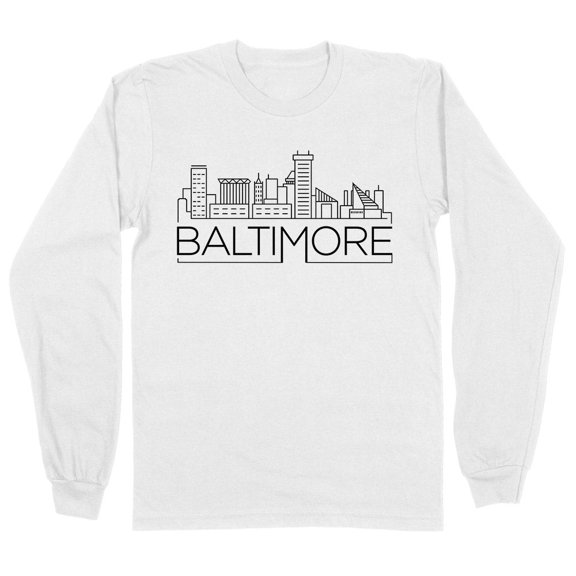 Skyline Baltimore Maryland Long Sleeve Shirt Unisex Large White
