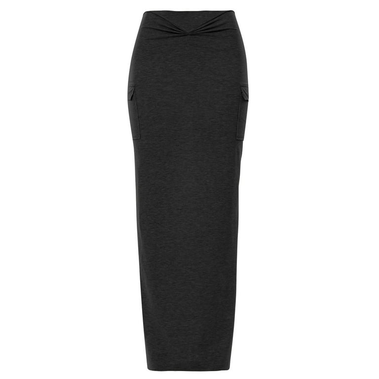 High waisted pleated pocket pencil skirt cheap