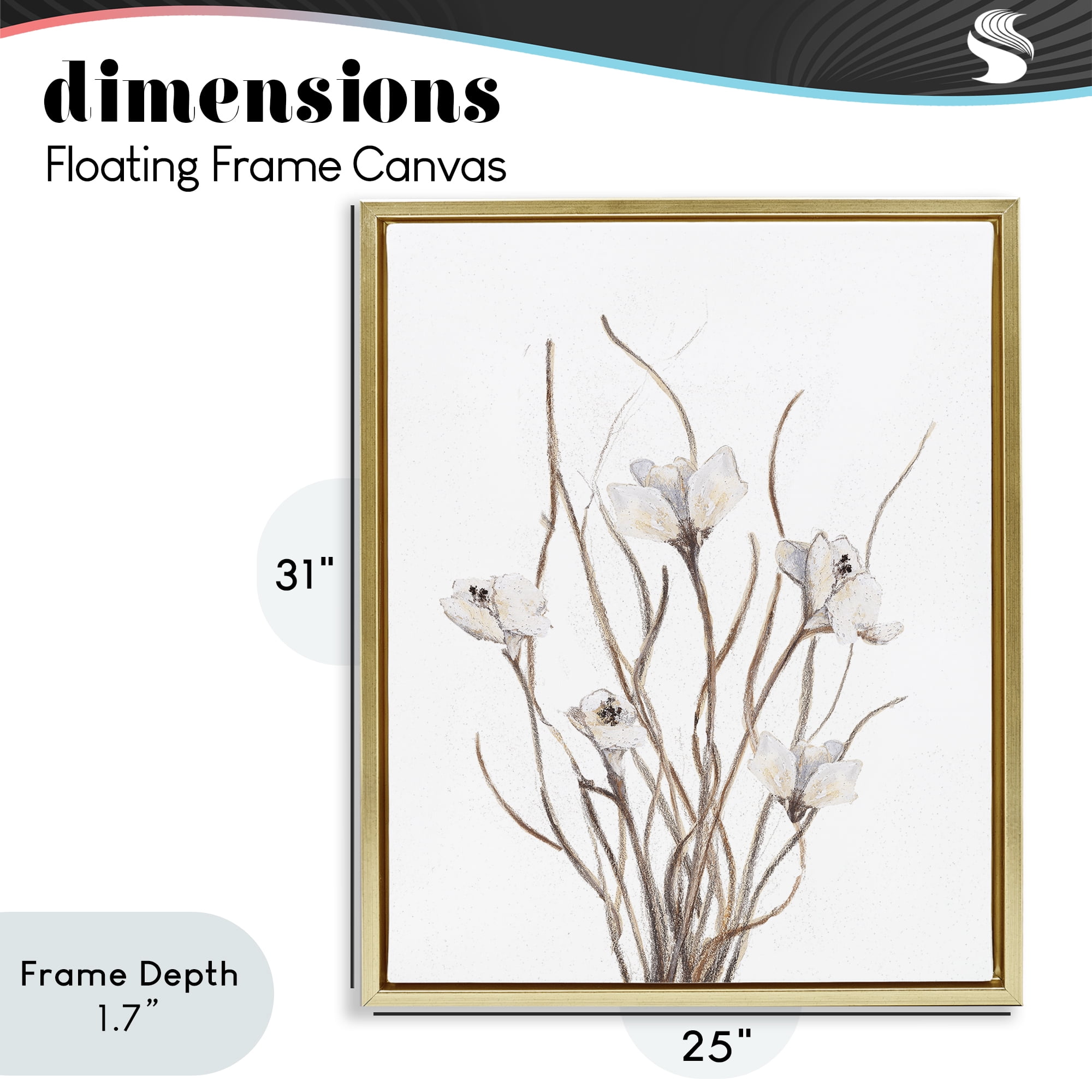 Stupell Industries Curly Floral Branches Gold Framed Floater Canvas Wall Art, design by Lanie Loreth
