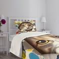 thumbnail image 3 of Ambesonne Cat Quilted Bedspread Set 2 Pcs, Mischief Kitty Peaking Dots, Twin Size, Multicolor, 3 of 5