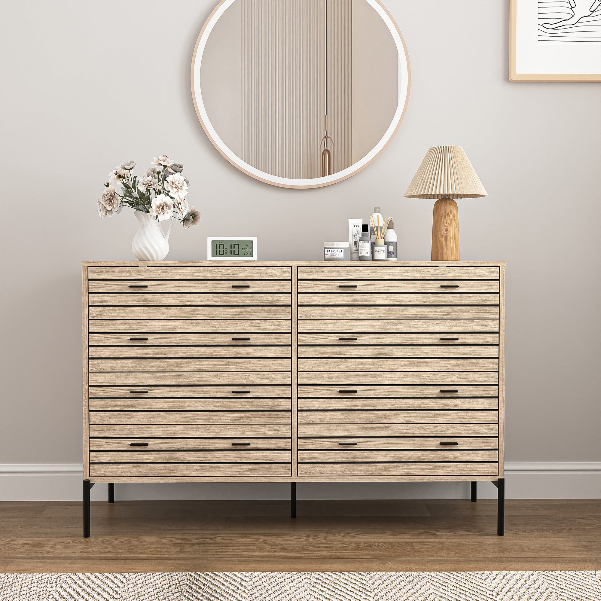 Finihen 8 Drawers Dresser, 47" Wide Modern Chest of Drawers with Curved Profile Design, Wood TV Stand Organizer for Bedroom, Living Room, Hallway, Beige Finihen 8 Drawers Dresser, 47" Wide Modern Chest of Drawers with Curved Profile Design, Wood TV Stand Organizer for Bedroom, Living Room, Hallway, Beige