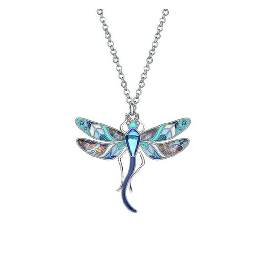 Silvertone Blue Dragonfly Pendant Necklace