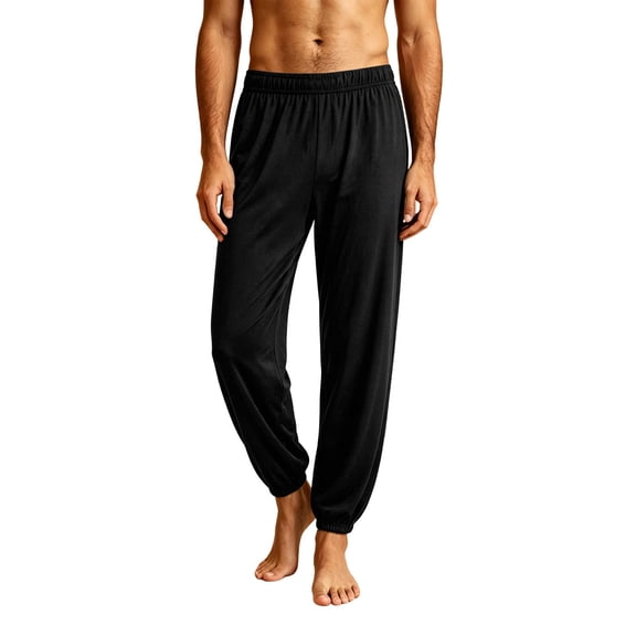 BELTNOV Men's Modal Pajama Pants Casual Loose Breathable Ankle Tied Home Pants with Pockets Black