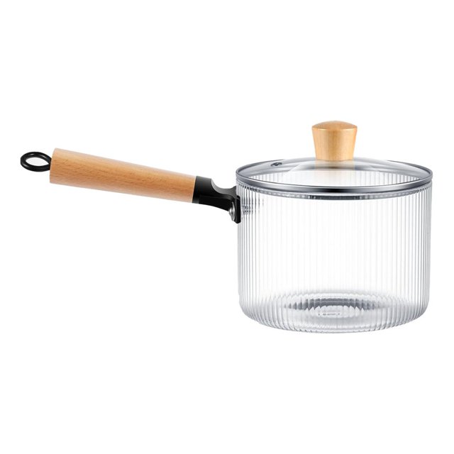 Bamboohart Clear Glass Cooking Pot Glass Saucepan Borosilicate Glass Pot Clearance 50oz Small Glass Pot with Wooden Handle and Lid for Cooking on Stove Top Soup Milk and More