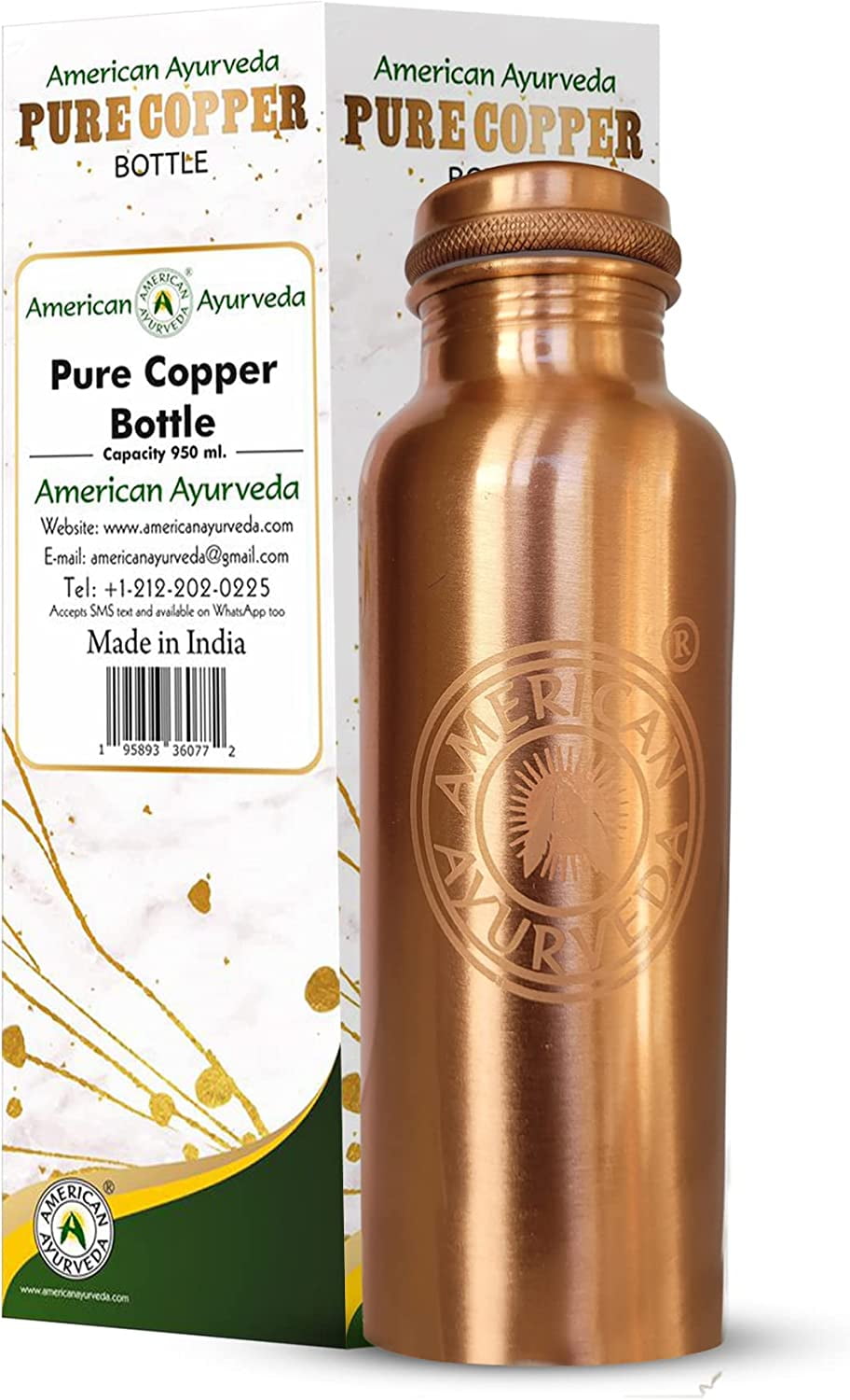 Pure Copper Water Bottle 32oz Leak Proof 