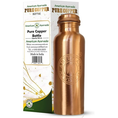 

100 Pure Copper Water Bottle Joint Free Leak Proof Tumbler Flask Yoga Health Benefits Natural Alkaline Water 600ml/20 Oz by American Ayurveda